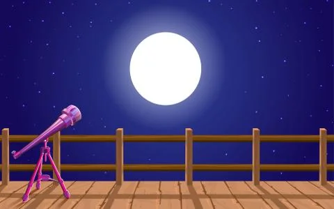 View of sky in the full moon night at the wooden bridge Stock Illustration