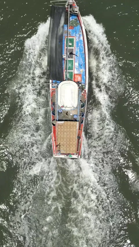 View from the sky of a ship sailing Stock Footage 265574518