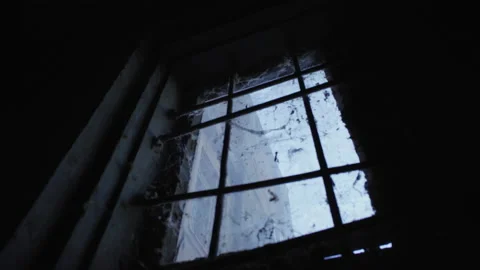 View of the Sky through the Barred Window with the Web in the Old Cellar of the Stock Footage 150506599