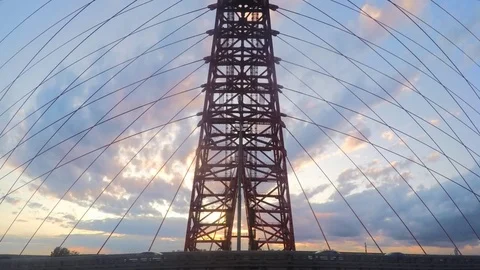View of sky through the bridge cables timelapse Stock Footage 79815677