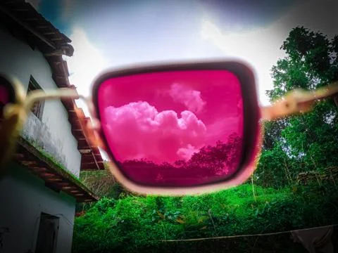 The view of the sky through the inside of the glasses Stock Photos
