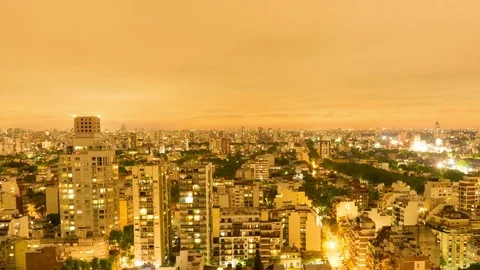 View of the skyline of Buenos Aires in the sunset Stock Footage 73511223