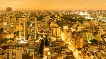 View of the skyline of Buenos Aires in the sunset Stock Footage 85634952