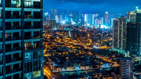 View on the skyline of Metro Manila during dusk Stock Footage 101501531
