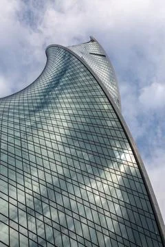 View of the skyscraper Evolution Tower from the lower angle. Stock Photos