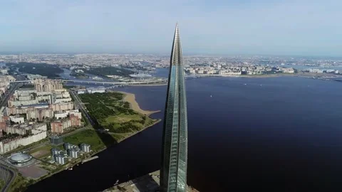 View of the skyscraper by the ocean. Stock Footage 138031171