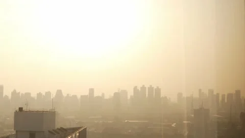View of skyscraper over the horizontal line while sunrise in big city of bang Stock Footage 201549731