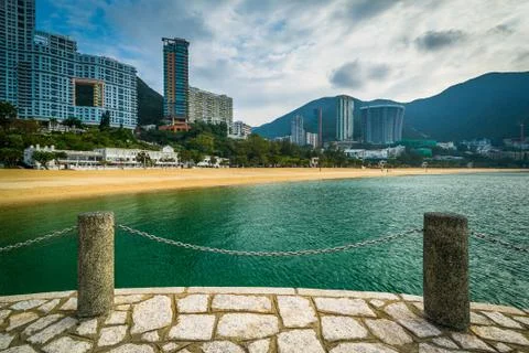 View of skyscrapers and beach at Repulse Bay, in Hong Kong, Hong Kong. Stock Photos