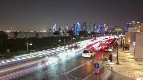 View of skyscrapers in doha, qatar. time lapse video Stock Footage 294954572