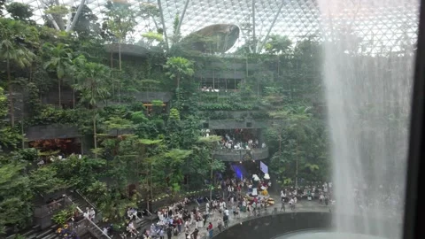 A view from the Skytrain overlooking the iconic HSBC Rain Vortex Stock Footage 340932836