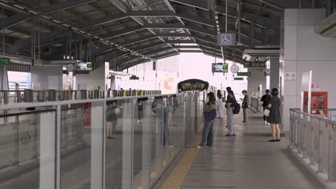 View at skytrain platform station with train commuter arriving to station i.. Stock Footage 326625837