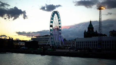 View of skywheel and cathedral Stock Footage 94549984