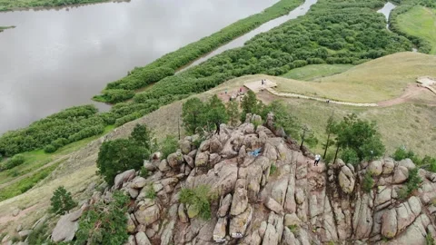 View of the Sleeping Lion Mountain (Omulevaya) and Selenga River Stock Footage 314694306