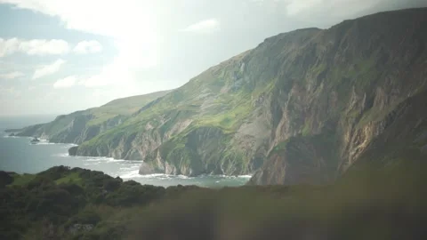 View of Slieve League cliffs and landscape in Ireland Stock Footage 144536448