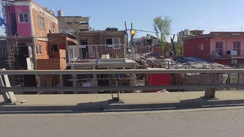 View of slums of Buenos Aires called Villa 31, Buenos Aires, Argentina Stock Footage 93084685