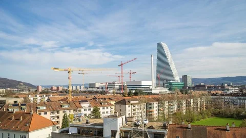 View of small basel skyline with skyscraper timelapse Stock Footage 73988286