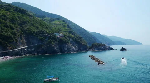 View to a small bay in the Cinque Terre, Liguria, Italy Stock Footage 68535653