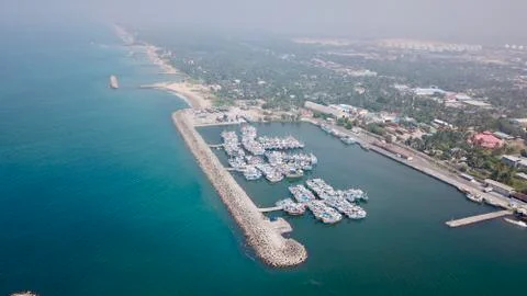 View of a small boat dock Stock Photos