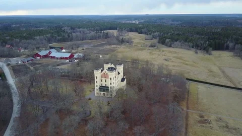 View on a small Castle - Aerial Flight Stock Footage 73703875