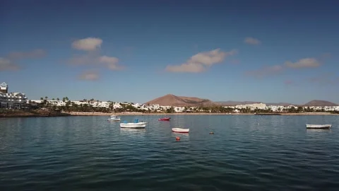 View of small harbor at Lanzarote beach Video stock 229452607