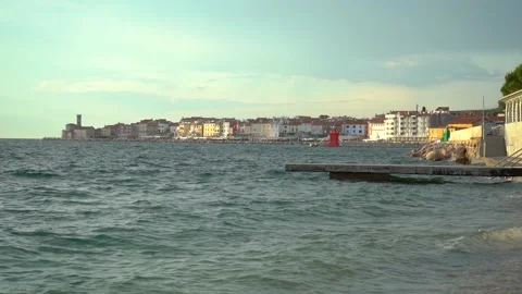 View of small historic seaside town Piran, Slovenia Stock Footage 157383405