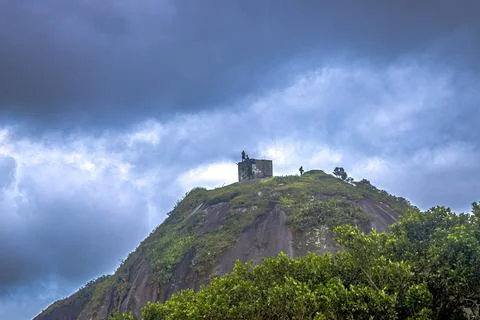 View of the small house seen on top of the mountain "Mestre Alvaro" in the .. Stock Photos