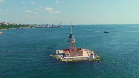 View a small island with a lighthouse. Stock Footage 284674988
