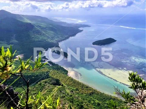 View on small island on mauritius island from le morne mountain Stock Photos