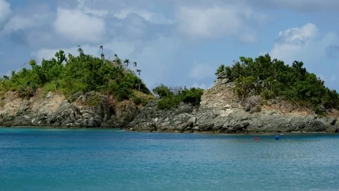 View of a small island at trunk bay, st john Stock Footage 84686551