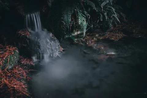 View on a small long exposure waterfall Stock Photos
