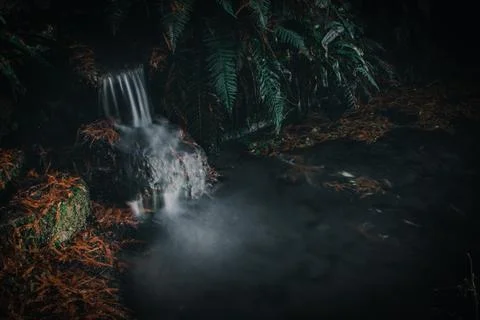 View on a small long exposure waterfall Stock Photos