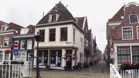 View into a small street in Alkmaar Stock Footage 83921518
