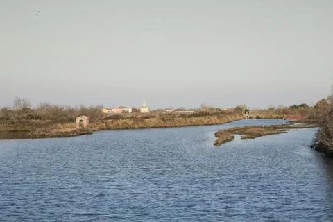 View of the small town of Lio Piccolo among the salt marshes in the Venetia.. Foto stock