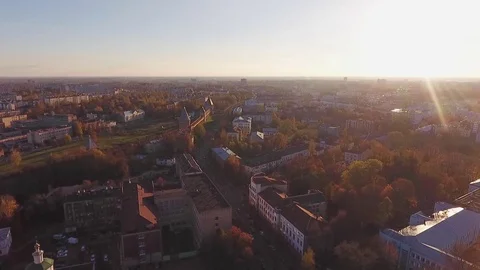 View of a Small Town on Top of the Sunset  Copter Shooting Stock Footage 69859686