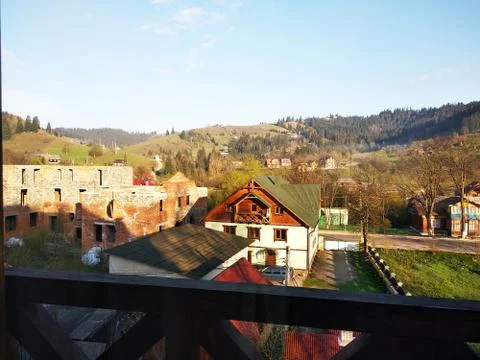 View of a small village in the mountains of Ukraine Stock Photos