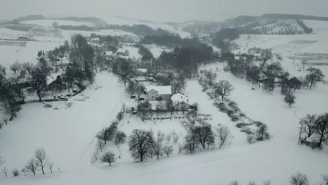 View of a small village in winter. It snows. Top view Stock Footage 114651697