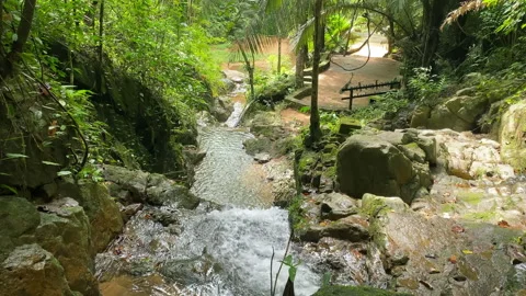 View of a small waterfall from the mountain. Stock Footage 229522867