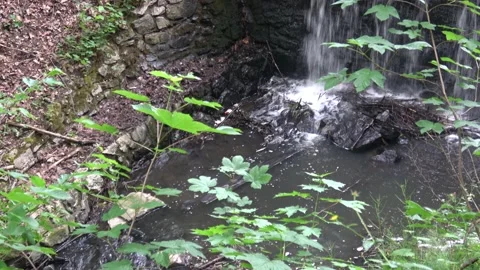 A view on small waterfall. Pretty little stone waterfall Stock Footage 155793374