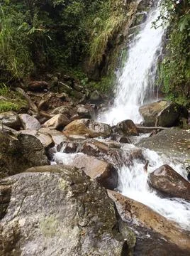 View of a small waterfall which is currently cool Stock Photos