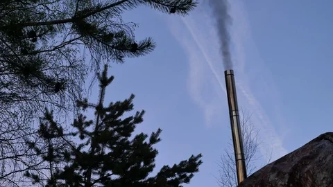 View of smoke going out from metal funnel Stock Footage 73303700