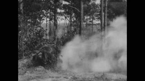 View of smoke rising after practice firing from mortar Stock Footage 43324469