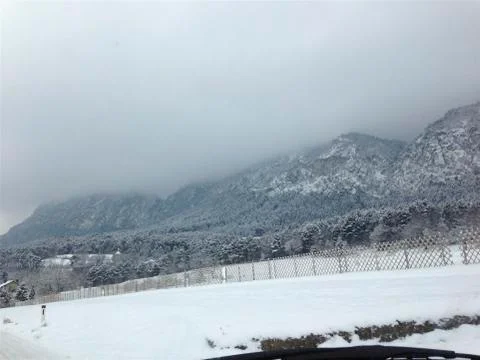 View to a snow capped mountain Stock Photos
