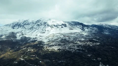 View of the snow-capped mountains of Greece Stock Footage 231609232