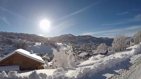 View of Snow Covered Alpine Town Stock Footage 125521326