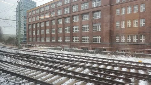 View of snow-covered Berlin from the metro Vidéo 237055010