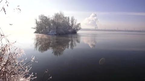 View of the snow-covered island Stock-Footage 45305659