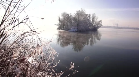 View of the snow-covered island Stock Footage 45693463