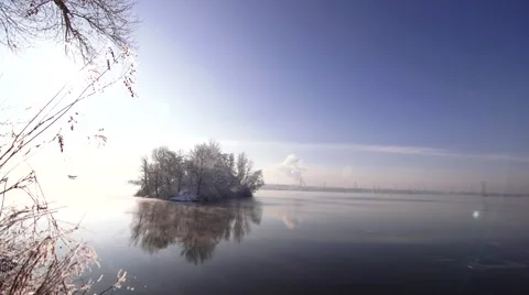 View of the snow-covered island Stock Footage 46216662