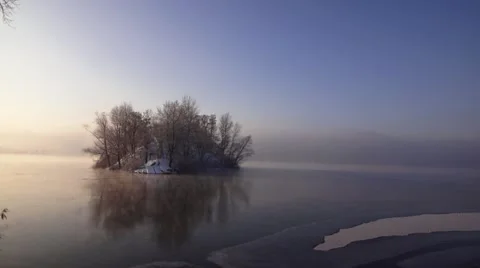 View of the snow-covered island Stock Footage 46778292