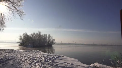 View of the snow-covered island Stock Footage 47024364